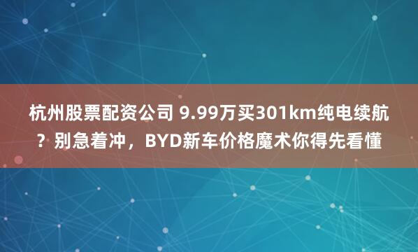 杭州股票配资公司 9.99万买301km纯电续航？别急着冲，BYD新车价格魔术你得先看懂